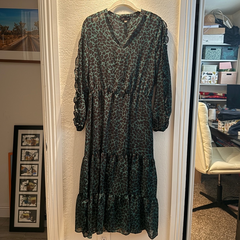 Black & Green Spotted Banana Republic Maxi Dress